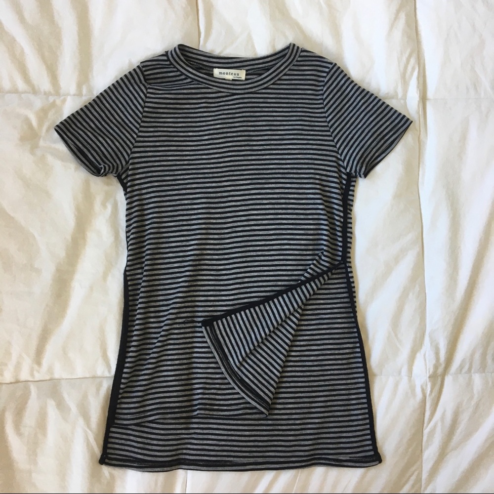 monteau Los Angeles Striped Semi Crop T-Shirt